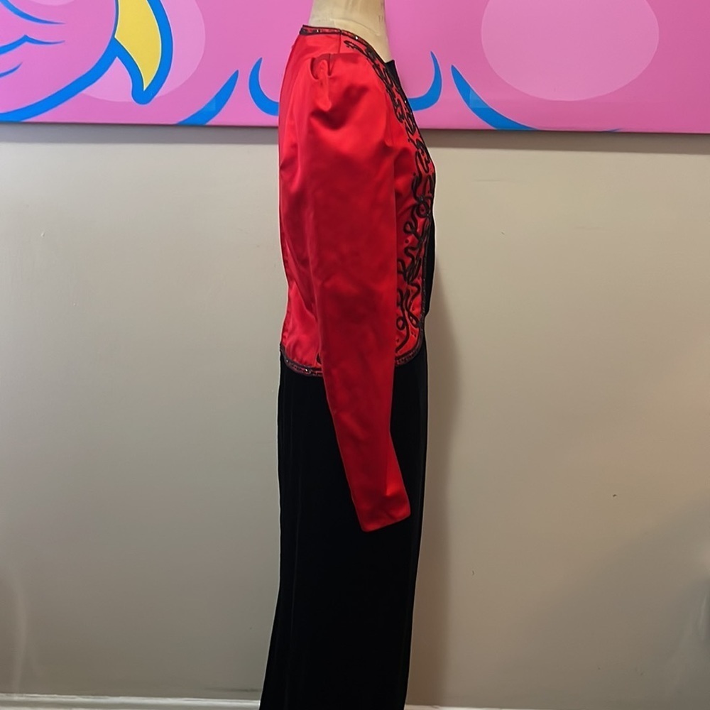 Givenchy Red Silk Black Sequin Velvet Matador Gown 1980s - Picture 4 of 16